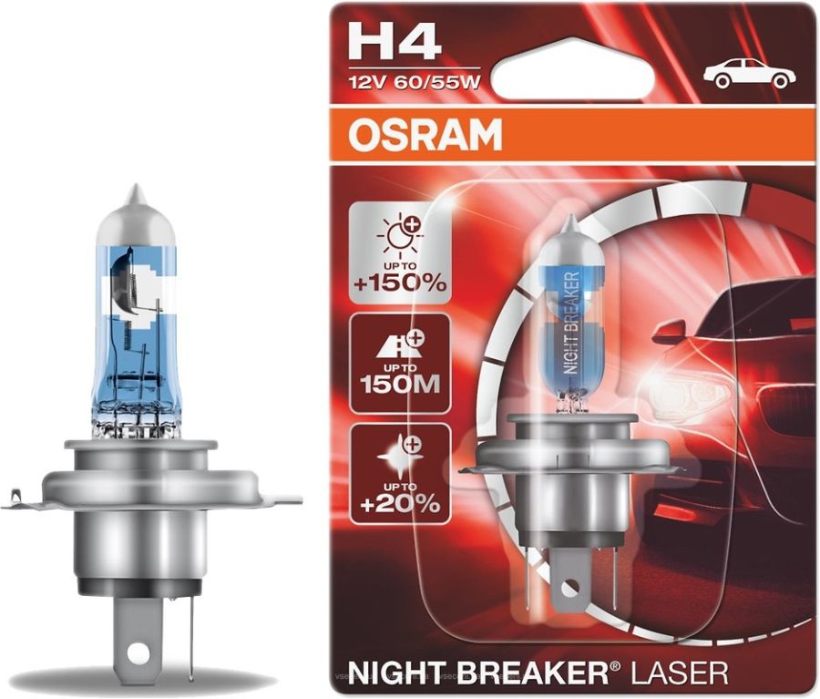 Автолампа H4 12V 60/55W P43t Night Breaker Laser +150% 1шт OSRAM 64193NL01B