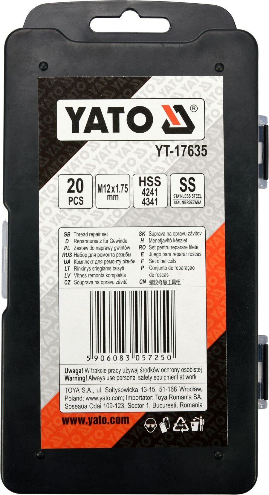 Набор для восстановления резьбы YATO M12x1,75 30ед YATO YT17635
