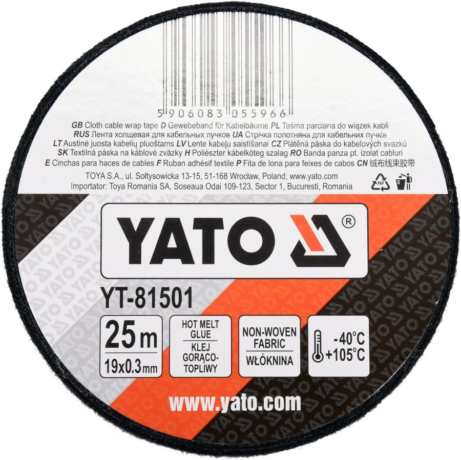 Изолента 19мм х 25м черная  YATO YT81501