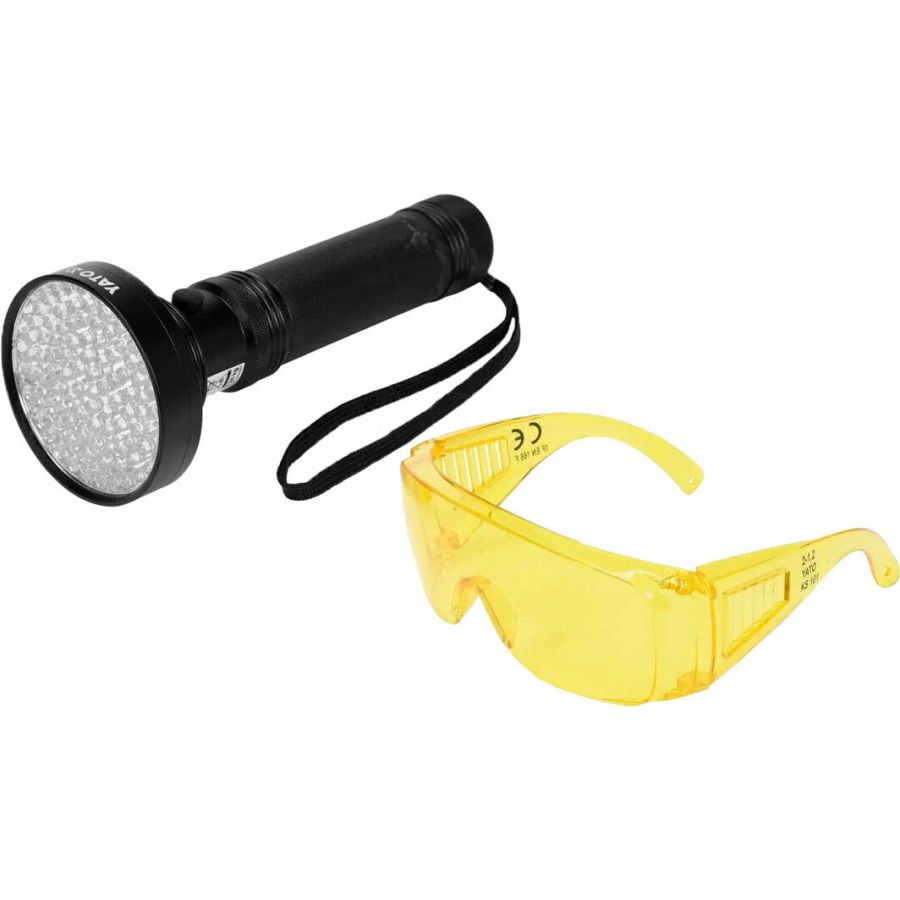 Світлодіодний ультрафіолетовий ліхтарик + комплект окулярів YATO YT08582