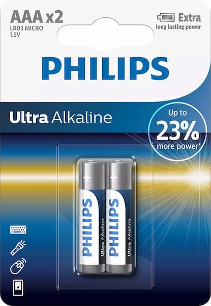 Батарейки щелочные AAA (LR03) Ultra Alkaline 1.5V 2 шт PHILIPS LR03E2B10