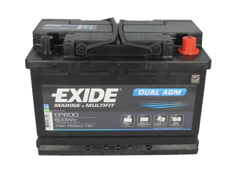Аккумулятор Exide Dual AGM 70Ah R+ (для лодок) EXIDE EP600