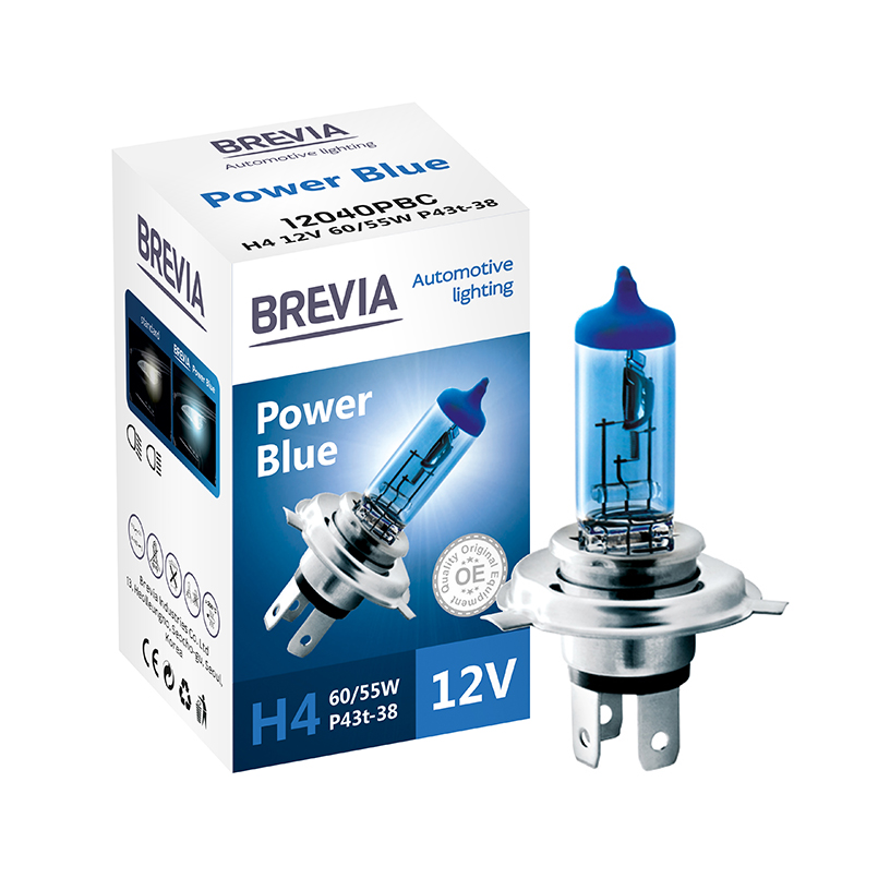 Галогенная лампа Brevia H4 12V 60/55W Power Blue (1шт.)* 1шт BREVIA 12040PBC