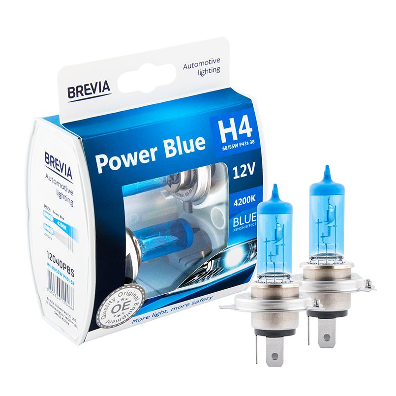 Галогенная лампа Brevia H4 12V 60/55W P43t Power Blue (2шт.) BREVIA 12040PBS