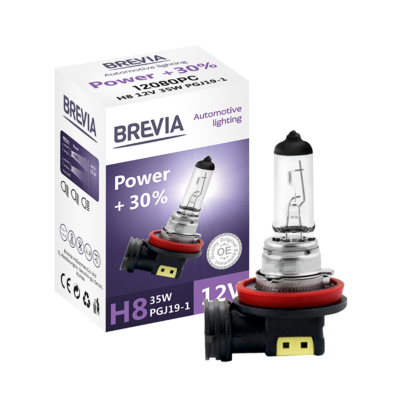 Галогенная лампа Brevia H8 12V 35W Power +30% (1шт.) BREVIA 12080PC