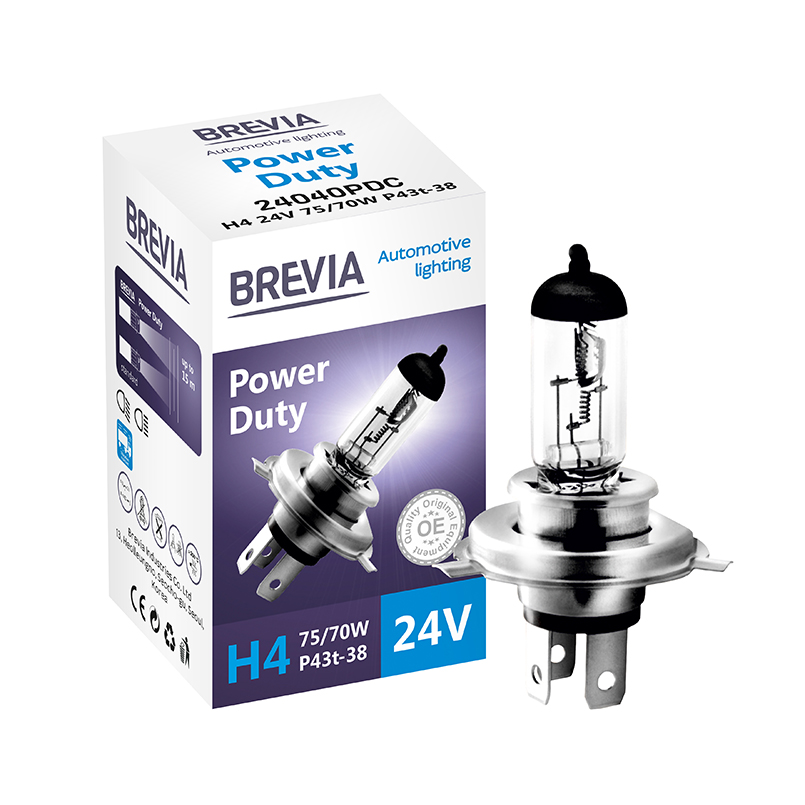 Галогенная лампа Brevia H4 24V 75/70W Power Duty (1шт.) BREVIA 24040PDC
