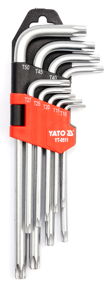 Набор ключей torx с центральным отверстием YATO t10, t15, t20, t25, t27, t30, t40, t45, t50 9 шт YATO YT0511