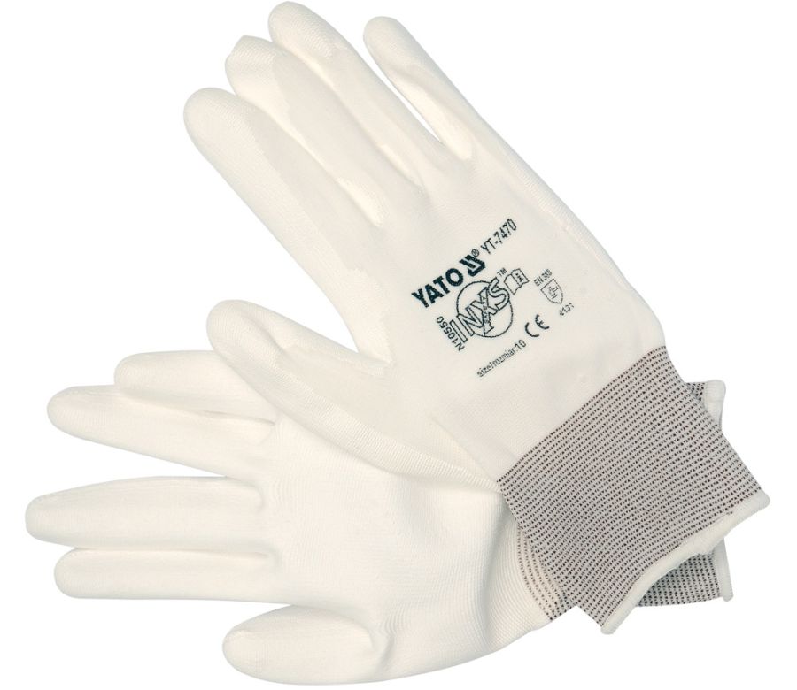 Перчатки рабочие нейлоновые с полиуретановым покрытием на ладонях и пальцах, размер 10 (XL) YATO YT7470