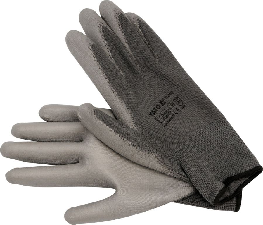 Перчатки рабочие нейлоновые с полиуретановым покрытием на ладонях и пальцах, размер 10 (XL) YATO YT7472