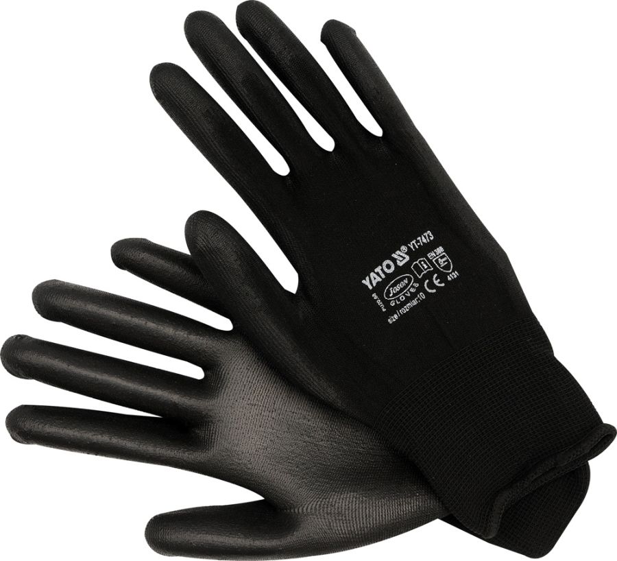 Перчатки рабочие нейлоновые с полиуретановым покрытием на ладонях и пальцах, размер 10 (XL) YATO YT7473