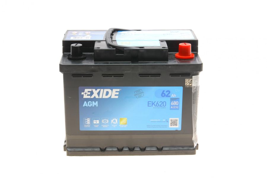 Аккумуляторна батарея 62Ah/680A (242x175x190/+R/B13) (Start-Stop AGM) EXIDE EK620