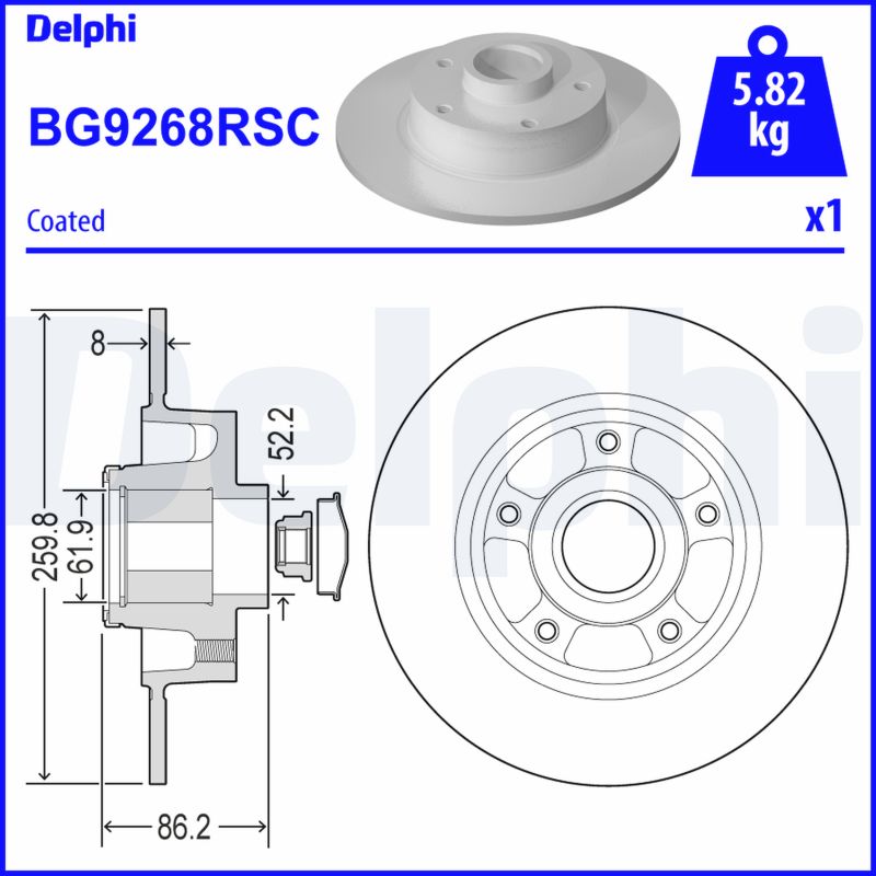 Тормозной диск задний DELPHI BG9268RSC
