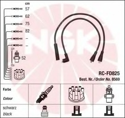 Комплект высоковольтных проводов NGK RCFD825
