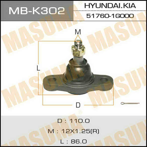 Опора шаровая передн HYUNDAI TUCSON (15-20), KIA SPORTAGE (MB-K302) MASUMA MASUMA MBK302