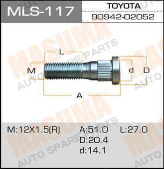 Шпилька Toyota, Daihatsu, Lexus, Mitsubishi, Honda. 12Х1,5. L- 49mm (уп 20шт) MASUMA MLS117