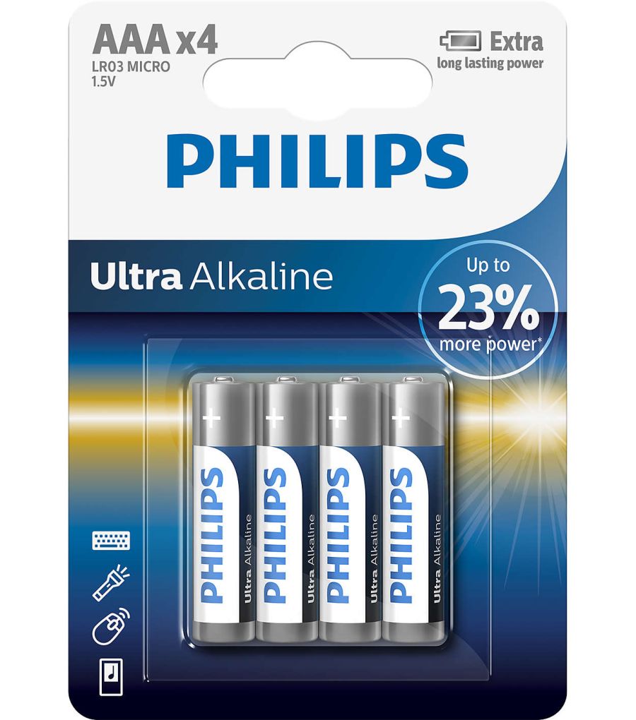 Батарейки щелочные AAA (LR03) Ultra Alkaline 1.5V 4 шт PHILIPS LR03E4B10