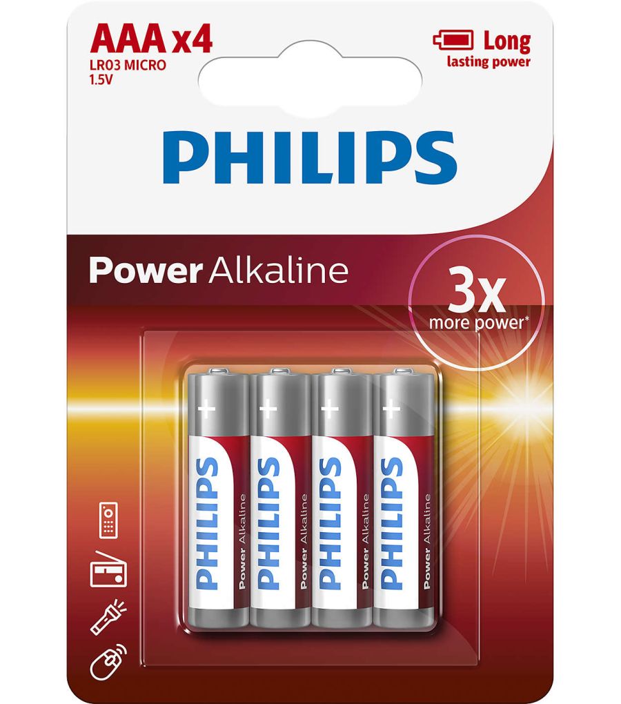 Батарейки щелочные AAA (LR03) Power Alkaline 1.5V 4 шт PHILIPS LR03P4B10