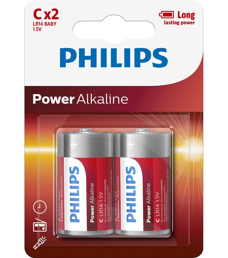 Батарейки щелочные C (LR14) Power Alkaline 1.5V 2 шт PHILIPS LR14P2B10