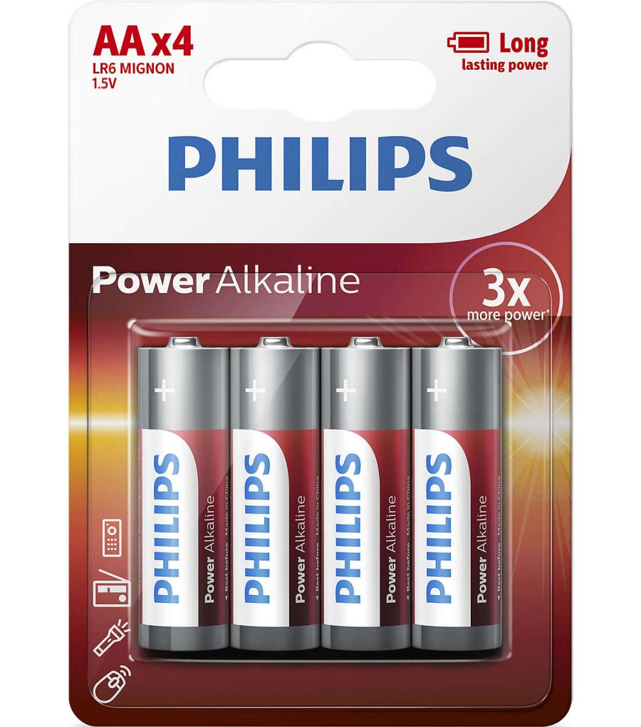 Батарейки щелочные AA (LR6) Power Alkaline 1.5V 4 шт PHILIPS LR6P4B10