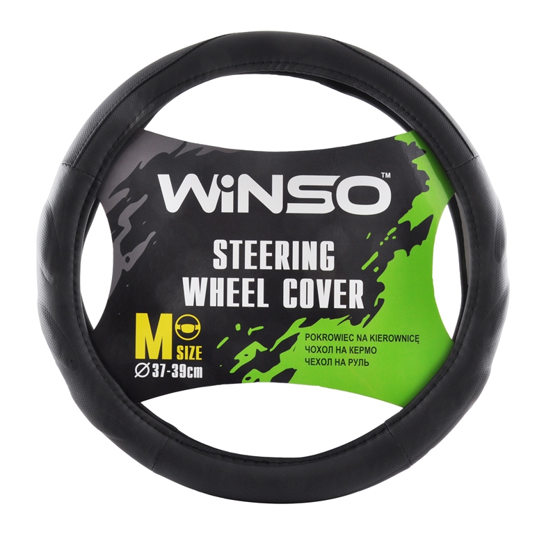 Чохол на кермо WINSO, розмір M (37-39см), екошкіра, колір чорний, перфорований, на основі білої гуми WINSO 140820