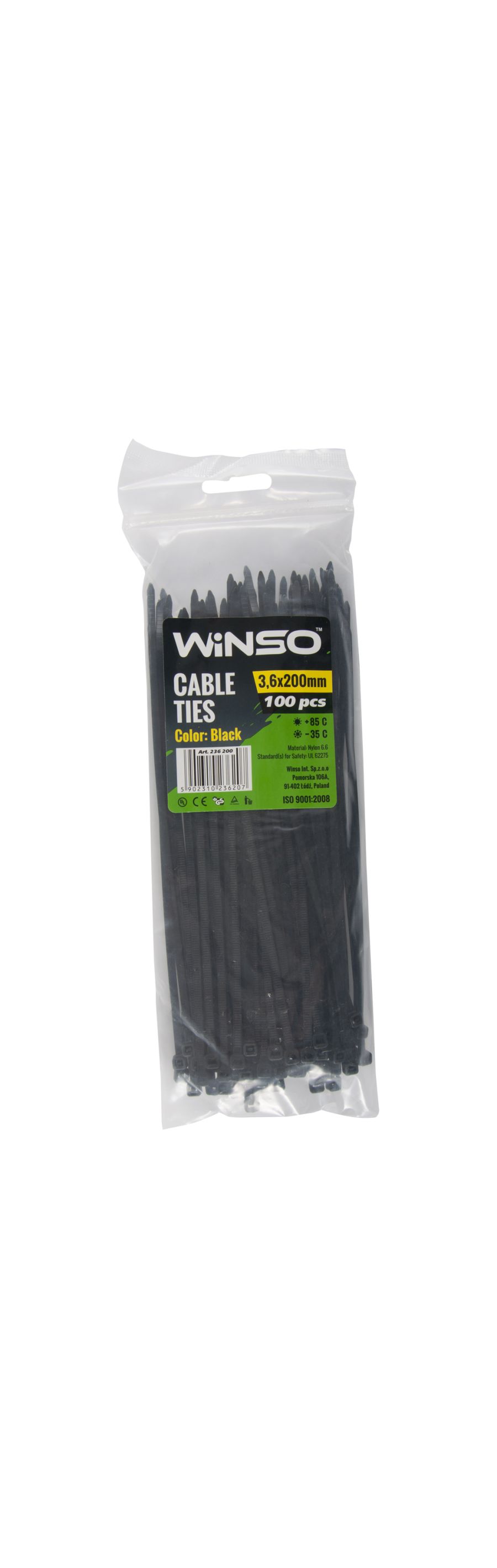 Стяжки чорные 3,6x200 (100шт.) WINSO 236200