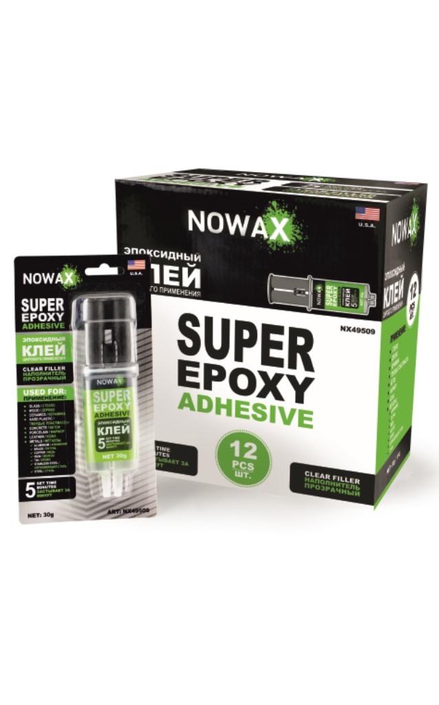 Клей эпоксидный двухкомпонентный Nowax Super Epoxy Adhesive (прозрачный), 30 г NOWAX NX49509