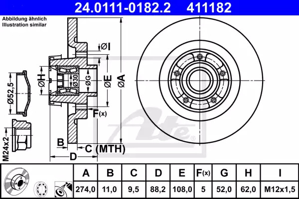 Тормозной диск задний (с подшипником) ATE 24011101822