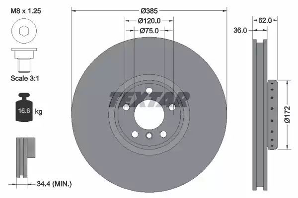 Тормозной диск передний левый TEXTAR 92266425