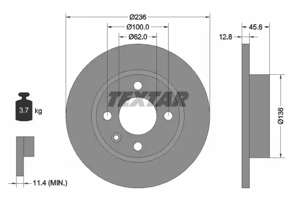 Тормозной диск передний TEXTAR 92090200