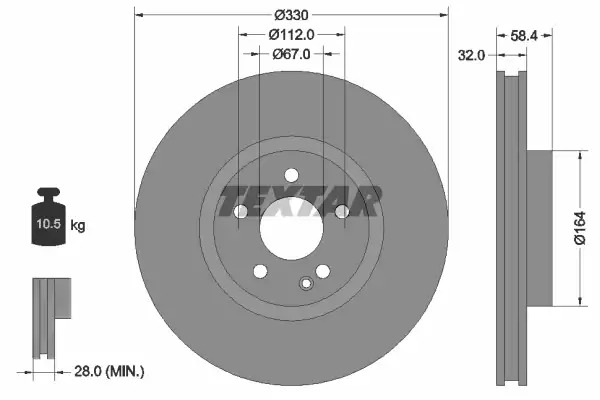 Тормозной диск передний TEXTAR 92279403