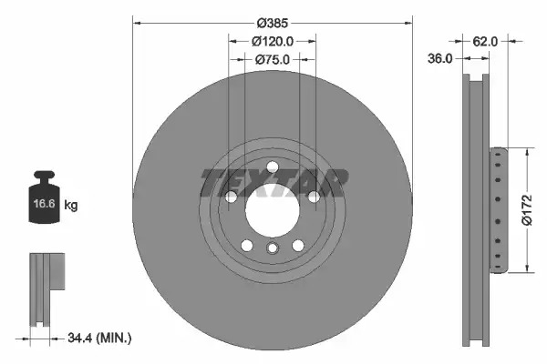 Тормозной диск передний правый TEXTAR 92266525