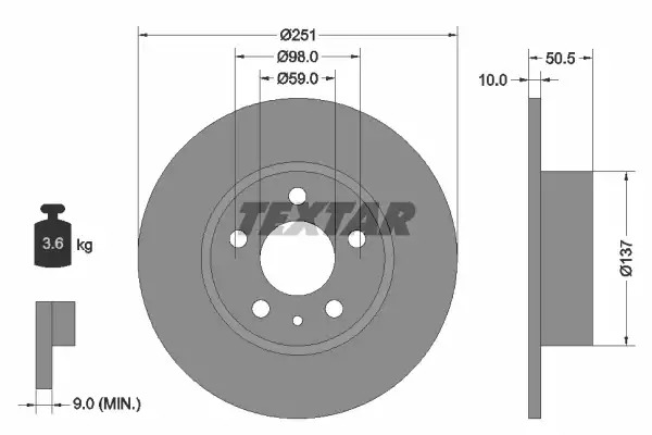 Тормозной диск задний TEXTAR 92046903