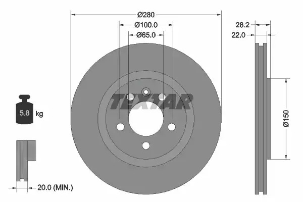 Тормозной диск передний TEXTAR 92057100