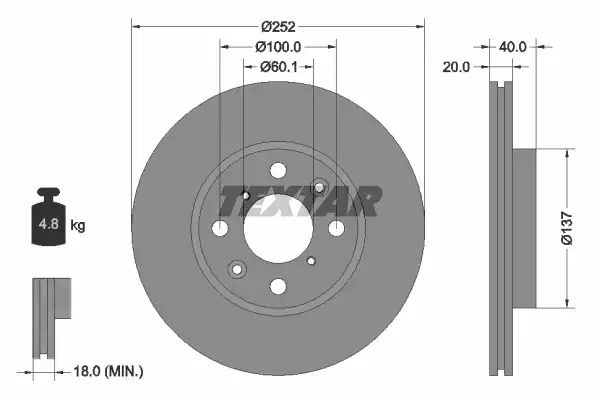 Тормозной диск передний TEXTAR 92148903