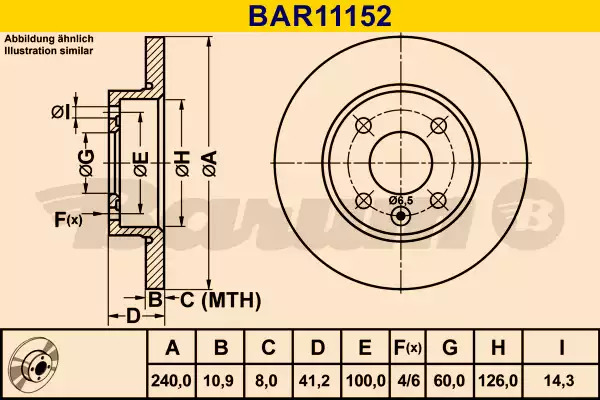 Тормозной диск передний BARUM BAR11152
