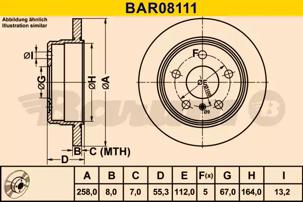 Тормозной диск задний BARUM BAR08111