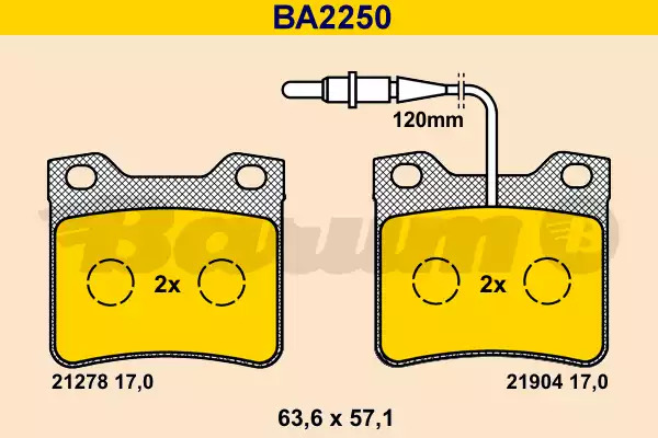 Тормозные колодки задние BARUM BA2250