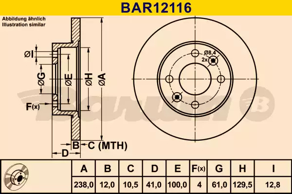 Тормозной диск передний BARUM BAR12116