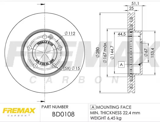 Тормозной диск передний FREMAX BD0108