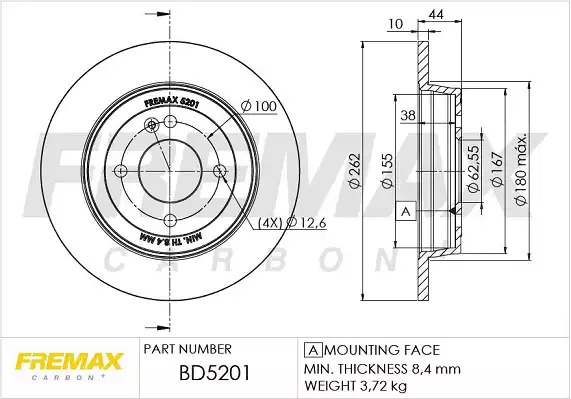 Тормозной диск задний FREMAX BD5201