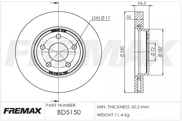 Тормозной диск передний FREMAX BD5150