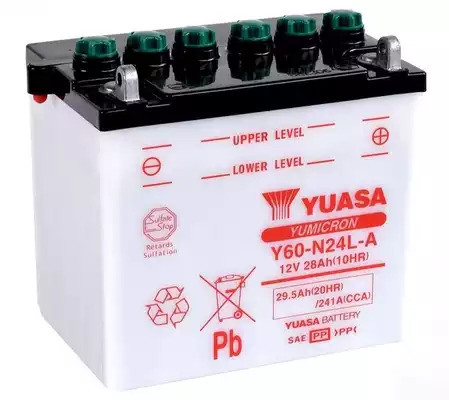 Аккумулятор на мотоцикл Yuasa 12V 29.5Ah 241A R+ YUASA Y60N24LA