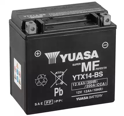 Аккумулятор на мотоцикл Yuasa MF VRLA 12V 12.6Ah 200A L+ YUASA YTX14BS