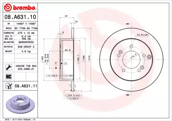 Тормозной диск задний BREMBO 08A63111