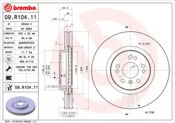 Тормозной диск передний BREMBO 09R10411