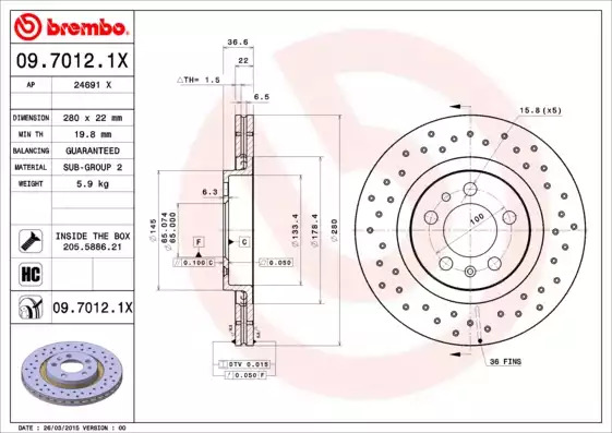 Тормозной диск передний BREMBO XTRA BREMBO 0970121X