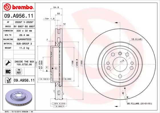 Тормозной диск передний BREMBO 09A95611