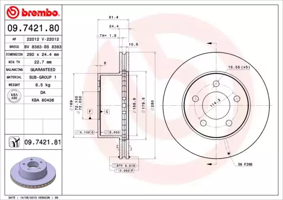 Тормозной диск передний BREMBO 09742181