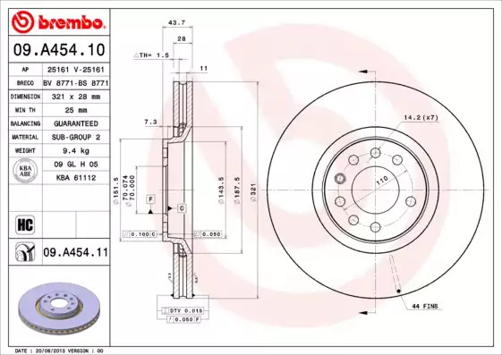 Тормозной диск передний BREMBO 09A45411