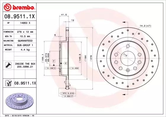 Тормозной диск задний BREMBO XTRA BREMBO 0895111X